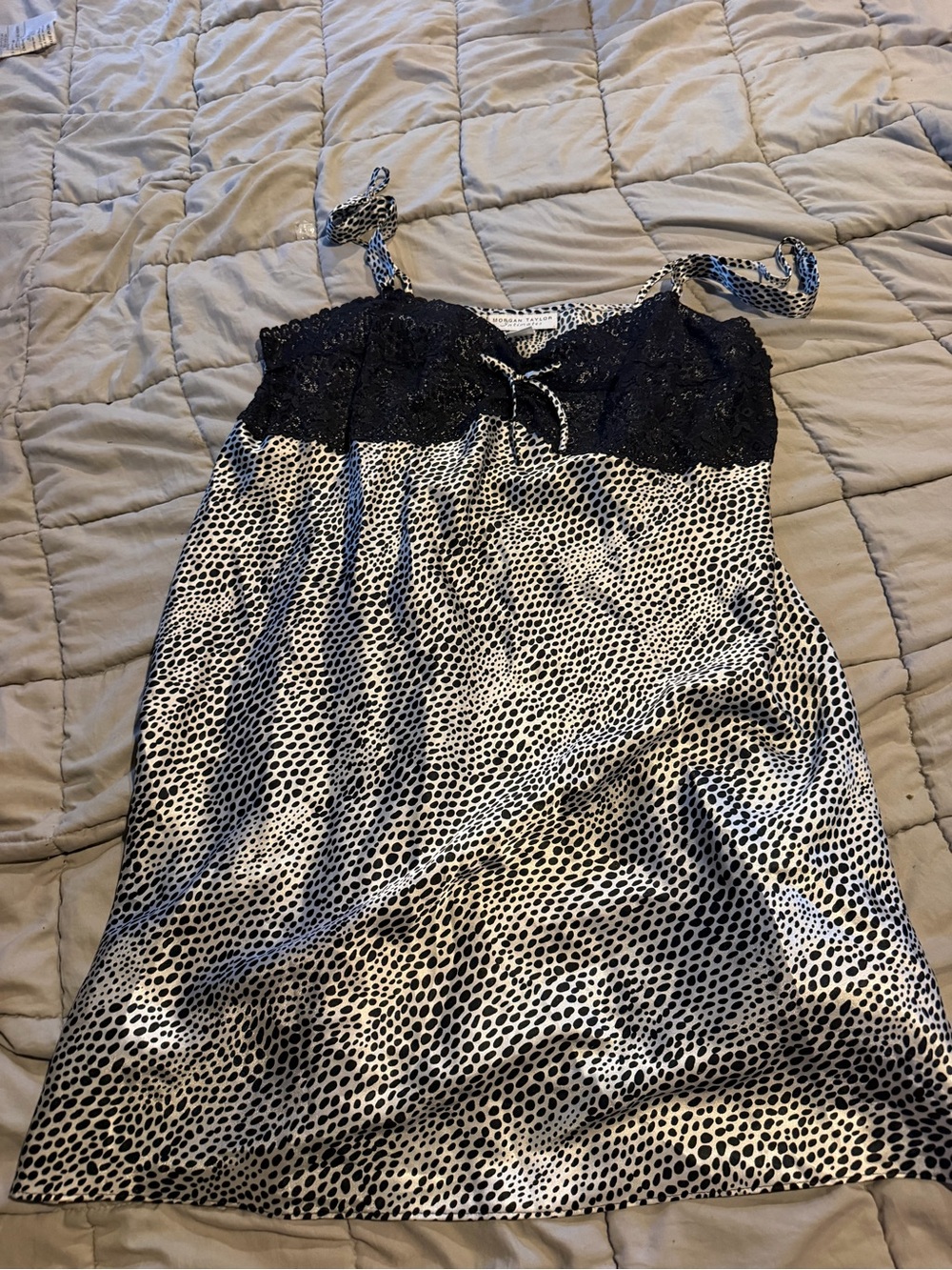 Morgan Taylor Black & White Polka Dot Lace-Trim Chemise